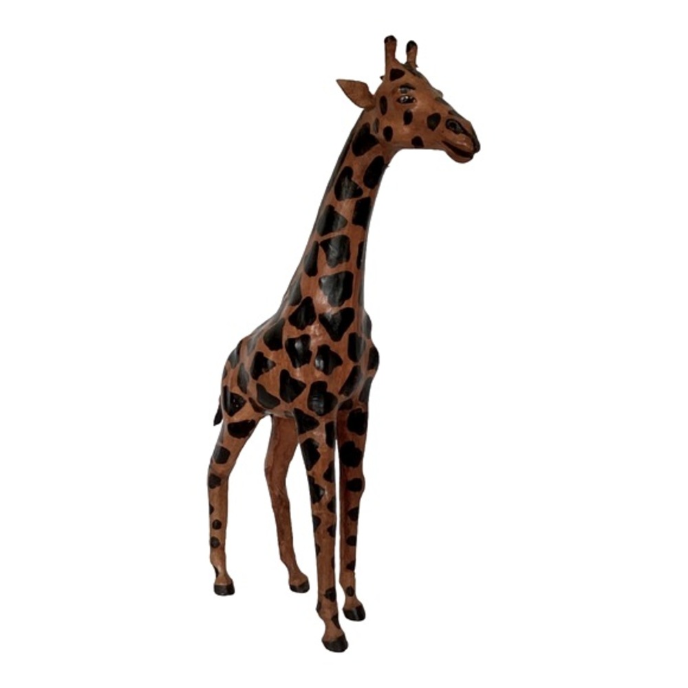 Leather Wrapped Giraffe Figurine Handmade And Painted With Glass Eyes VTG EUC